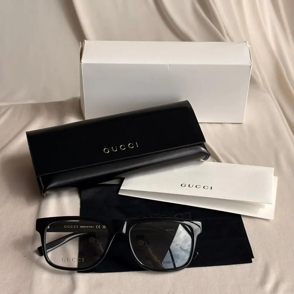 Gucci Black Square Eyeglasses - GG1117O - Red & Green Web, NIB